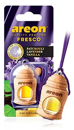 AREON Fresco Auto Duft Patchouli Lavendel Vanille Violett Glas Duftflakon Flakon Holz Hängend Anhänger Spiegel 4ml (Pack x 1)