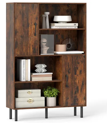 COSTWAY Sideboard Küchenschrank mit 4 Fächern & 2 Türen, 84x24x119,5 cm, Braun