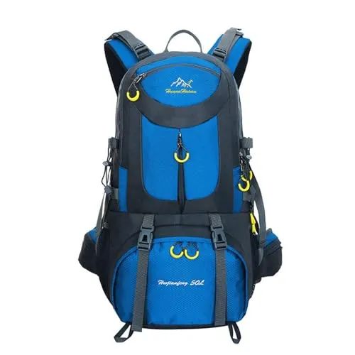 PORRASSO 50L Wanderrucksack Wasserdichter Rucksack Reiserucksack Trekkingrucksack Hiking Backpack für Damen Herren Camping Radfahren Klettern Reisen Sport Blau