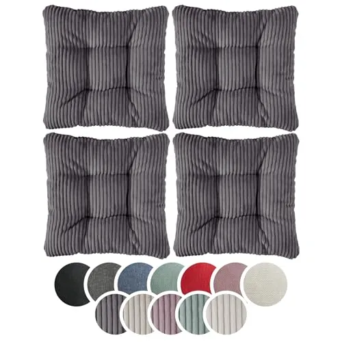 sleepling Stuhlkissen 4er-Set, dunkelgrau, 38 x 38 cm - Hochwertige Stuhlkissen in modernem Cord-Design, ideal für drinnen und draußen. Mit 7 cm Komforthöhe bieten sie außergewöhnlichen Sitzkomfort. Pflegeleicht und langlebig für jeden Einsatz.
