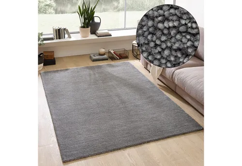 THEKO Wollteppich Gabbeh Uni, Handgefertigt, meliert, auch als Läufer erhältlich, Wolle, rechteckig, Höhe: 14 mm, Schlafzimmer, Wohnzimmer, Esszimmer, auch als Läufer oder rund