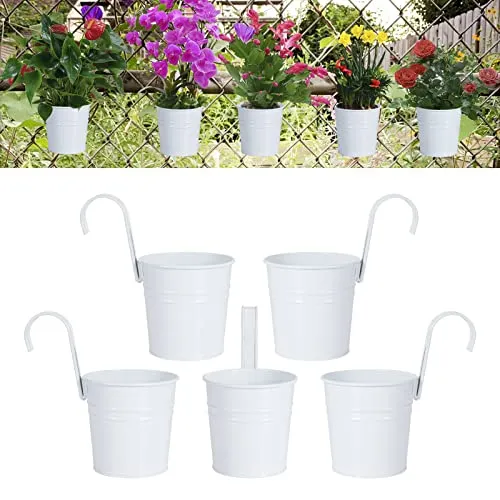 Jesustree Garten-Blumentöpfe aus Metall, hängende Eimer mit abnehmbarem Haken und externem Ablaufloch, Dekoration für Balkon Garten Hof Eimer Blumenkübel Dekor kleine Pflanzen (5 Stück)