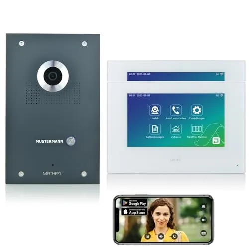 MATHFEL 2 Draht Bus IP Video Türsprechanlage 170 Grad Kamera, Außenstation in Aluminium, Full HD Auflösung (2x7'' Monitor mit WLAN)