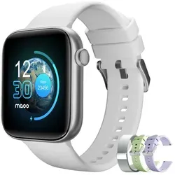 Maoo ProWatch, AMOLED Smartwatch, Damen und Herren, Milanese Armband, 3 Silikonarmbänder, Schrittzähler, Herzfrequenz, Blutdruck, Silber - Silber