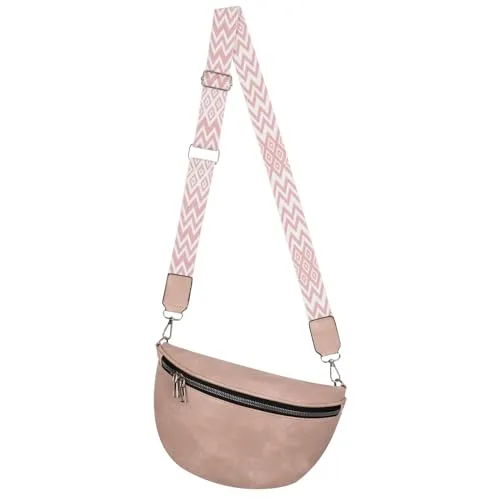 Bauchtasche Umhängetasche Crossbody-Bag Hüfttasche Kunstleder Italy-Design (PINK)