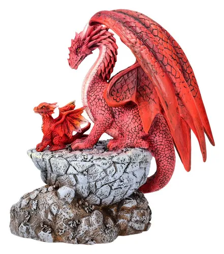 Figuren Shop GmbH Fantasy-Figur Drachen Figur rot - Feuerdrachen Familie - Fantasy Deko Drachenbaby