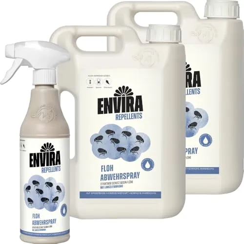 Envira Floh Abwehrspray 500 ml + 2 x 2 Liter - Spray mit Langzeitwirkung gegen Flöhe, Katzenfloh, Hundefloh - Mittel gegen Flöhe für Wohnung & Möbel - Effektives Flohmittel & Flohschutz