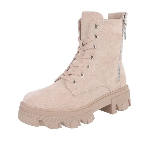 Ital-Design Damen Schnürschuhe Freizeit Schnürstiefelette (87118203) Blockabsatz Plateaustiefeletten in Beige