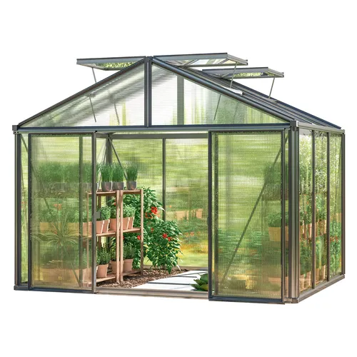 GFP Gewächshaus Asteria 21 Premium 311x235 cm mit integriertem Fundament 16 mm Doppelstegplatten, Farbe Anthrazit