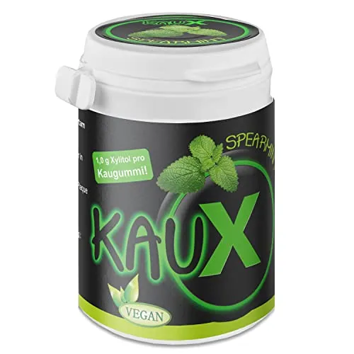 kauX Xylitol Zahnpflege-Kaugummi ohne Aspartam, Spearmint (60g=40 Stück pro Dose)