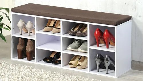 Kesper Schuhschrank mit Sitzkissen, 103,5 x 29,5 x 48 cm, weiß - Regale & Aufbewahrung - Moderner Schuhschrank mit Sitzkissen, ideal für den Flur, bietet Platz für bis zu 10 Paar Schuhe und kombiniert Funktionalität mit Komfort.
