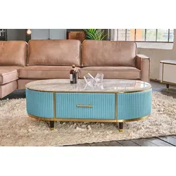 Kawola Couchtisch Maria, Hellblau, Oval, 130x45x70 cm von KAWOLA