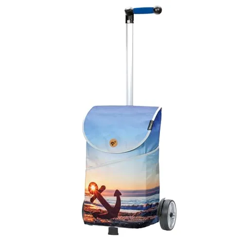 Andersen Einkaufstrolley - 46 Liter - höhenverstellbar - Aufhängung für Einkaufswagen - belastbar 40 kg - Aluminium - Kugellager-Rad Ø 17 cm - mit Kordelzug & Klett - Shopper Mix Collection A37