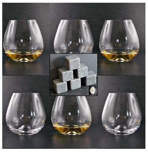 Amy Gläser + 6 Kühlsteine Speckstein Whisky Rum Cognac Whiskey Glas Tumbler 6