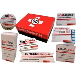 Witziges quacksalberei Erste Hilfe Set zum 50. Geburtstag - Süßigkeiten-Geschenkideen: Origineller Sanikasten mit 8 witzigen Produkten wie Glückskeksen und Tee, perfekt für eine humorvolle Geburtstagsüberraschung!