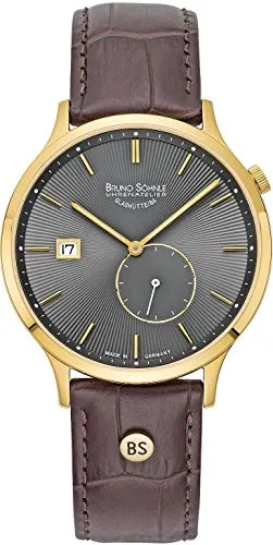 Bruno Söhnle Brunello II Herren-Armbanduhr - Elegante Armbanduhr mit Quarzwerk, Edelstahlgehäuse und Saphirglas. Das braune Krokoprägungslederarmband sorgt für einen stilvollen Look und hohen Tragekomfort.