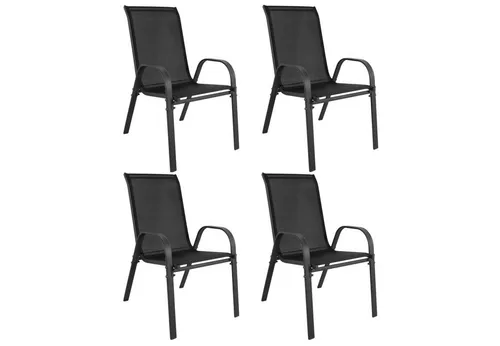 4er Set Stapelbare Gartenstühle mit Hochlehne – Schwarz | Outdoor-Möbel für Terrasse und Balkon - Diese stilvollen Gartenstühle bieten optimalen Sitzkomfort und sind perfekt für den Außenbereich. Ihr stapelbares Design ermöglicht eine platzsparende Aufbewahrung, ideal für kleine Balkone oder Terrassen.