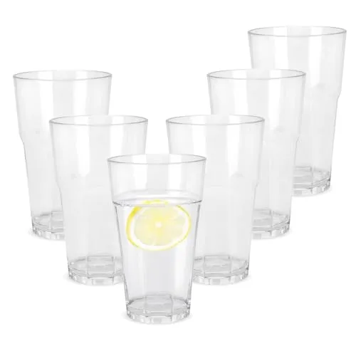 Spetebo Mehrweg Kunststoff Wasserglas 370 ml kratzfest - 6er Set - Camping Trinkglas wiederverwendbar - Trinkbecher Wasserbecher Plastik Party Becher Cocktail Glas Reise Picknick