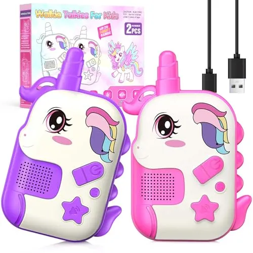 iKidiki Walkie Talkie Kinder Aufladbar, Einhorn Spielzeug ab 3 4 5 6 7 8 Jahre Mädchen Oster Geschenk Mädchen 3-8 Jahre Walky Talky Spiel 3-8 Jahren für Mädchen Geschenkideen Funkgerät Kinderspielzeug