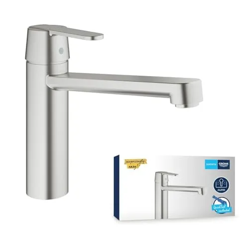 Grohe Get Küchenarmatur - Spültischarmatur Supersteel mit schwenkbarem Auslauf - Armaturen mit mittelhohem Auslauf und 140° Schwenkbereich für maximale Flexibilität in der Küche. GROHE StarLight Oberfläche sorgt für Langlebigkeit und Pflegeleichtigkeit.
