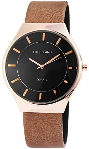 Excellanc Damen – Uhr Lederimitat Armbanduhr Dornschließe Analog Quarz 2910011 (braun)
