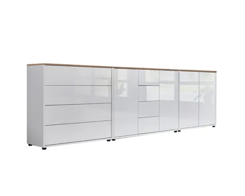 BMG Möbel Kommode Sideboard Mailand Set 11 - Hochglanz & Push-to-Open - Kommode in modernem Design, 3-teilig mit 8 Schubladen und Push-to-open-Funktion. Ideal für stilvolle Aufbewahrung in jedem Raum.