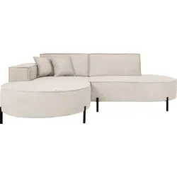 Ecksofa 3-Sitzer im Loft-Stil – L-Form, links, mit hohen Metallfüßen – Creme - Modernes Ecksofa im Loft-Stil, wahlweise mit trendigem Bouclé oder Chenille-Cord. Freistehend platziert, ideal als Raumteiler. Inkl. 2 Dekokissen für zusätzlichen Komfort.