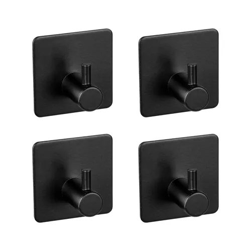 WENKO Wandhaken Mod. Ureo Schwarz, 4er Set, Handtuch-Haken, Kleider-Haken