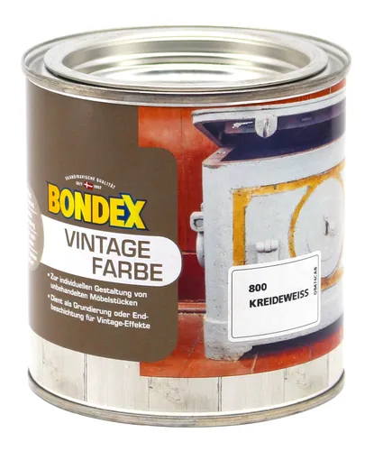 Bondex Vintage Farbe 0,375L - Kreideweiß für Holzmöbel - Möbel- & Spezialfarben, ideal für die Innenanwendung und verleiht Holzmöbeln einen nostalgischen Look in elegantem Kreideweiß.
