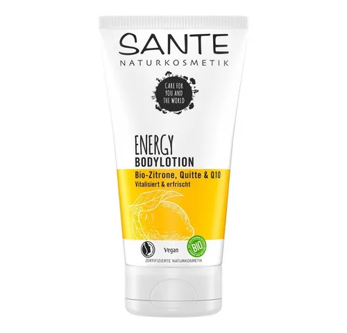 Sante Energy Bodylotion Bio-Zitrone, Quitte & Q10 - Ganzkörperpflege mit vitalisierenden Inhaltsstoffen, schützt die Haut vor Umwelteinflüssen und sorgt für ein strafferes Hautbild. Erfrischender Duft und intensive Feuchtigkeit für geschmeidige Haut.