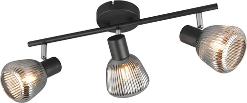 Trio Leuchten Spotbalken Tarifa 862800332 - Moderne 3-flammige Spotleuchte in Schwarz matt mit eleganten Chrom-Schirmen, ideal für flexible Beleuchtung in Wohnräumen. Exklusive Leuchtmittel E14, schwenk- und neigbar für individuelle Lichtgestaltung.