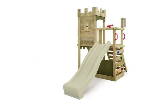 FATMOOSE Klettergerüst BoldBaron Boost – Ritterburg mit Wellenrutsche - Schaukeln, kreativer Outdoor-Spielspaß mit Zinnendach, Sandkasten und Kletterwand. Langlebig und sicher – 10 Jahre Garantie für maximale Sicherheit!