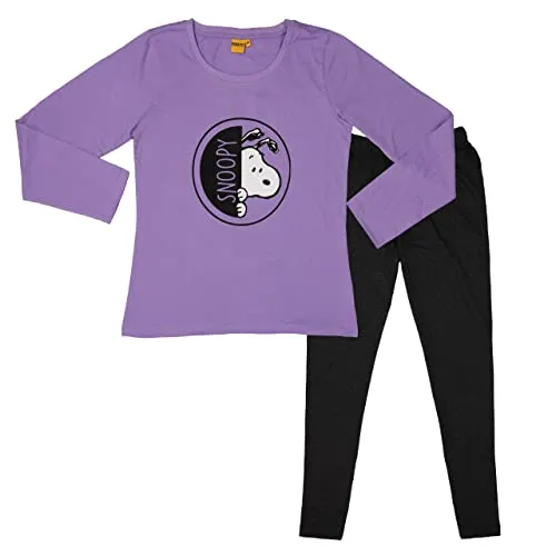 Peanuts Snoopy Schlafanzug für Damen - Schlafanzug Set aus 100% Baumwolle, ideal für warme Nächte im Winter mit hohem Tragekomfort und hochwertigem Snoopy Druck.