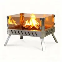 CCLIFE Feuerschale – Klappbare Feuerschale für Outdoor Camping - Grills: Klappbare Feuerschale aus robustem Edelstahl für stimmungsvolle Abende, hitzebeständige Glasscheiben für rauchfreies Vergnügen, ideal für Garten und Camping.