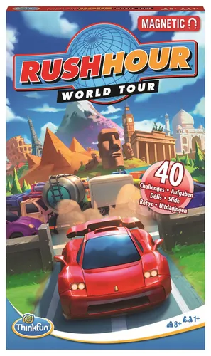 ThinkFun 76544 Rush Hour World Tour - Magnetisches Reise-Knobelspiel, fördert logisches Denken mit 40 neuen Herausforderungen für Groß und Klein