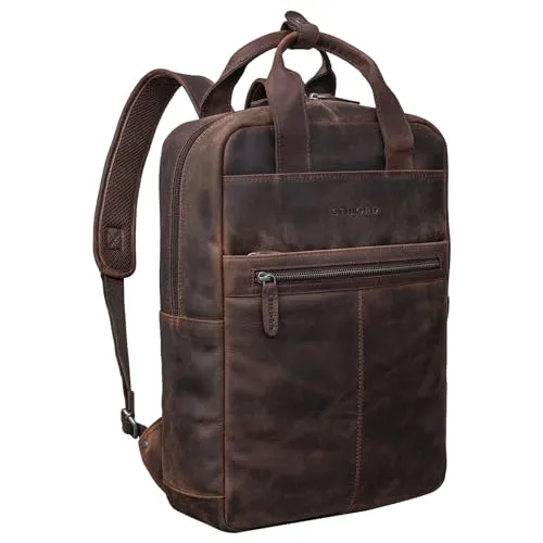 STILORD 'Bryn' Leder Rucksack XL – Business Rucksack für 16 Zoll MacBook - Tagesrucksäcke mit großem Hauptfach und flexiblem Tragesystem für maximalen Komfort – ideal für Beruf und Reisen im eleganten Vintage-Look aus Echtleder.