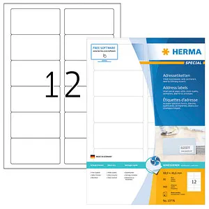 Herma Inkjet-Etiketten 10776, Special, weiß matt, 88,9 x 46,6 mm - Sonstige Etiketten, ideal für brillante Ausdrucke mit sofort trocknenden, wischfesten Etiketten in Foto-Qualität. Perfekte Planlage und abgerundete Ecken für einfache Handhabung.