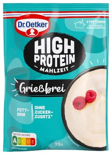 Dr. Oetker High Protein Grießbrei - Gewichtsmanagement Snacks – proteinreicher Grießbrei mit 30 g Protein, ideal für Sportler und schnell zubereitet in nur 5 Minuten.