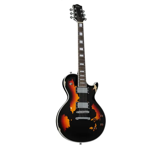 Fame Custom LP RW Worn Licorice over Sunburst E-Gitarre - Exklusive E-Gitarre aus Mahagoni und Ahorn mit Nitrozellulose-Finish. Ideal für vielseitige Klänge und hohen Komfort, perfekt für Bühne und Studio.