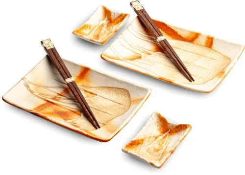 WestCraft Sushiteller SUSHI TELLER SET, Sushi Geschirr Set, Mehrteiliges Sushi-Set, (6 St), für 2 Personen Sushi-Teller, Schalen und Essstäbchen versch. Designs
