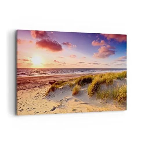 ARTTOR Wandbilder Dekoration Wohnzimmer Meer Strand Düne Bilder auf Leinwand 120x80cm Leinwandbild Schlafzimmer Küche Deko Wand Kunstdruck Art Groß XXL Wanddeko Bild Wall Decor Canvas AA120x80-3540