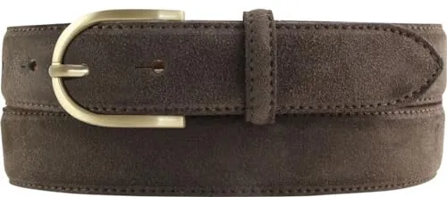 BELTINGER Damen-Gürtel aus Veloursleder 3,0 cm | Velour-Ledergürtel für Damen 30mm | Wildleder-Gürtel mit runder, goldener Gürtelschließe | Dunkelbraun 120cm
