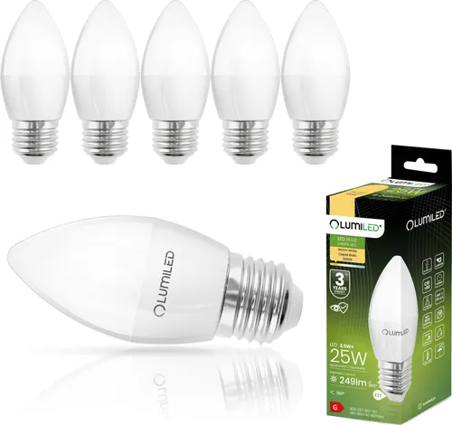 LUMILED B35 E27 LED Lampe 2,5W (ersetzt 25W), 249 Lumen, Kerze Milch Glas Leuchtmittel in Kerzeform 3000K Warmweiß Birne Lampen 180° Grad Abstrahlwinkel LED Lampenn Kerzenbirnen 6er-Pack