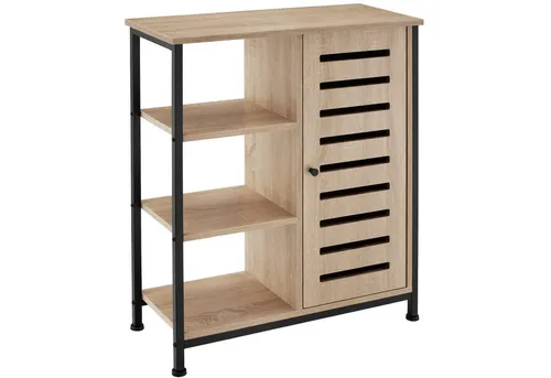 tectake Highboard Sideboard im Industrial Style - Highboard im Industrie-Chic mit warmem Holz und kaltem Stahl. Bietet vielseitigen Stauraum auf kleiner Fläche mit verstellbaren Einlegeböden und flexiblen Schraubfüßen für Bodenunebenheiten.