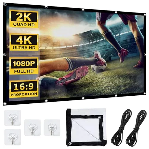 LEKEFETO Beamer Leinwand 120 Zoll: Projektionsleinwand 16:9 HD, Outdoor Projektionsschirm Anti-Falten, Faltbarer Bildschirm für Zuhause, Büro, Schule, Camping
