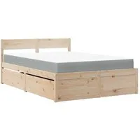 Bett mit Schubladen und Matratze 140x190 cm aus Massivholz Kiefer - Praktisches Bett mit Stauraum und atmungsaktiver Taschenfederkernmatratze für optimalen Schlafkomfort. Ideal für ein stilvolles und ordentliches Schlafzimmer.