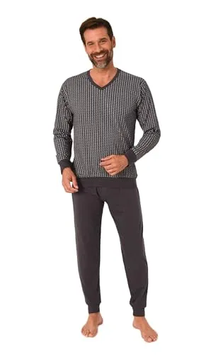 Normann Herren Schlafanzug Langarm Pyjama V-Hals dunkelgrau Größe 58 - Eleganter langarm Herren Pyjama mit zeitloser Minimal Print Optik. Bietet optimalen Komfort mit Bündchen und V-Hals-Ausschnitt für ein angenehmes Tragegefühl. Ideal als Homewear oder Nachtwäsche.