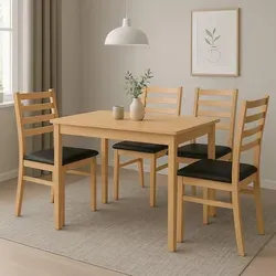 5tlg. Tischgruppe mit Esstisch und 4 Massivholzstühlen