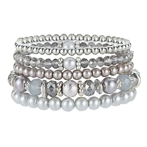 FULU AUTUMN Boho Perlenarmband Damen Mehrschichtiges Armband mit Kristalle Perlen Modeschmuck Geschenke für Frauen(32-Grey)
