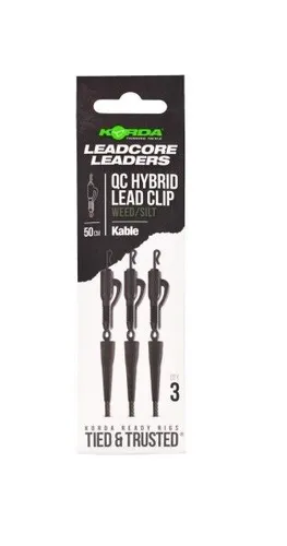 Korda Kable Leadcore Leader Hybrid Lead Clip QC Swivel Weed-Silt 50 cm